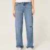 Low-Rise Ripped Medium Wash Loose Jeans