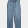 Low-Rise Ripped Medium Wash Loose Jeans