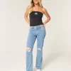 Low-Rise Ripped Medium Wash Relaxed Straight Jeans