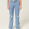 Low-Rise Ripped Medium Wash Relaxed Straight Jeans
