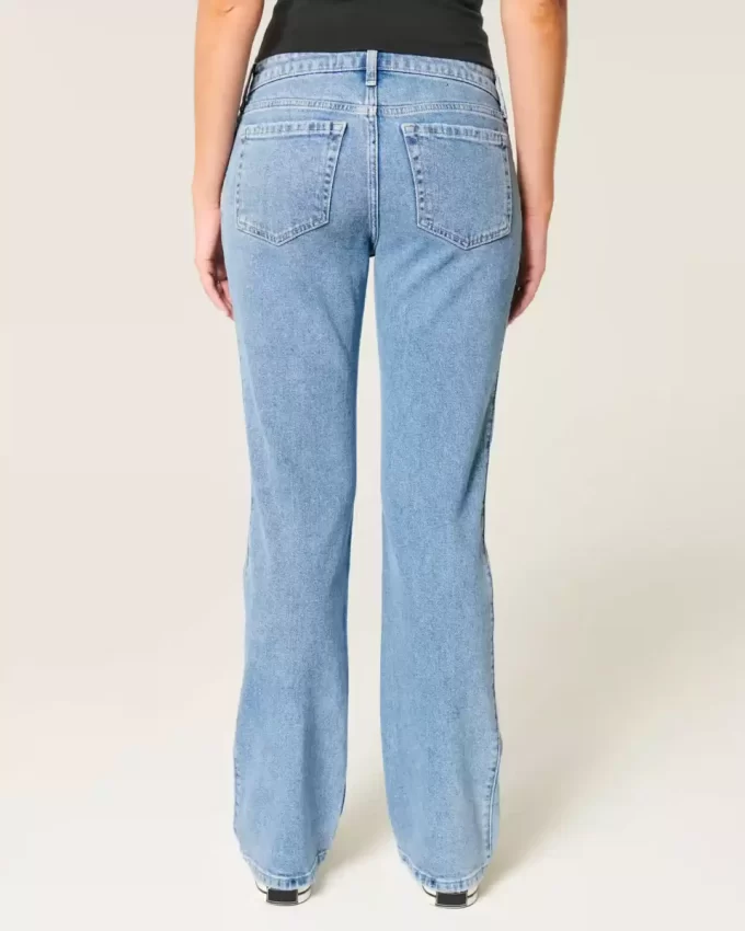 Low-Rise Ripped Medium Wash Relaxed Straight Jeans