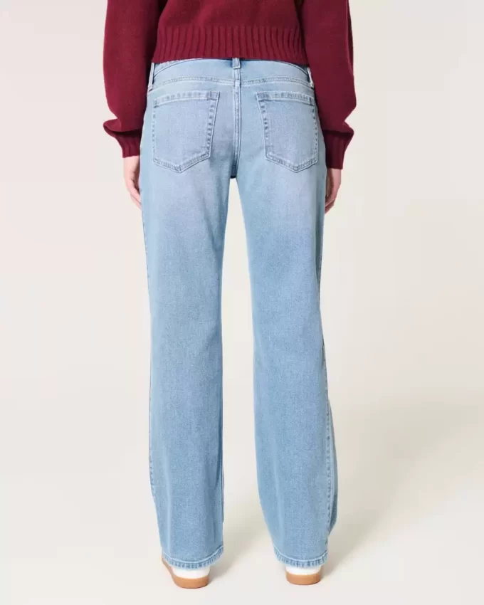 Low-Rise Ripped Medium Wash Relaxed Straight Jeans