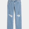 Low-Rise Ripped Medium Wash Relaxed Straight Jeans