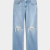 Low-Rise Ripped Medium Wash Relaxed Straight Jeans