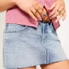 Low-Rise Star Embroidered Denim Mini Skort