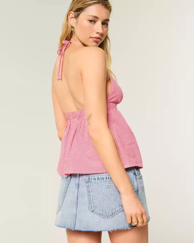 Low-Rise Star Embroidered Denim Mini Skort