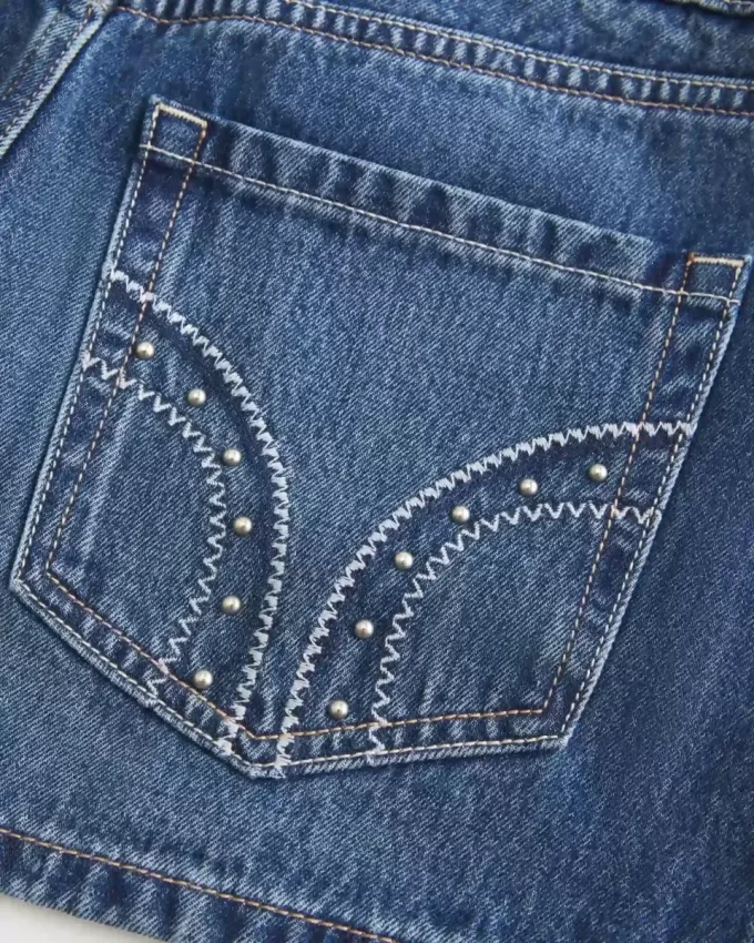 Low-Rise Studded Denim Mini Skort