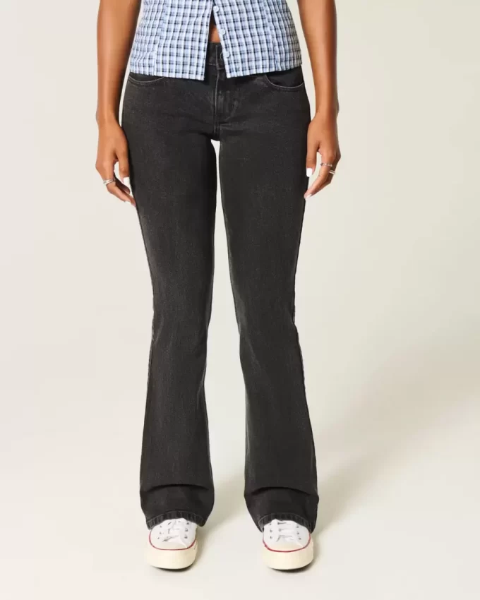 Low-Rise Washed Black Bootcut Jeans