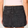 Low-Rise Washed Black Denim Mini Skort