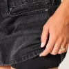 Low-Rise Washed Black Denim Mini Skort