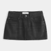 Low-Rise Washed Black Denim Mini Skort