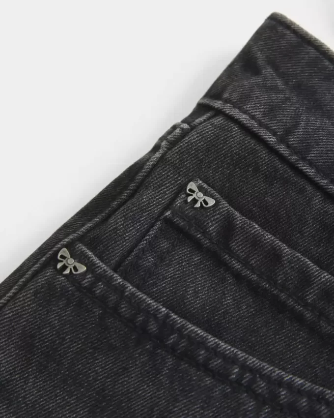 Low-Rise Washed Black Denim Mini Skort