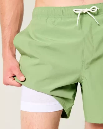 Malibu Beach Graphic Mid-Thigh Volley Swim Trunks