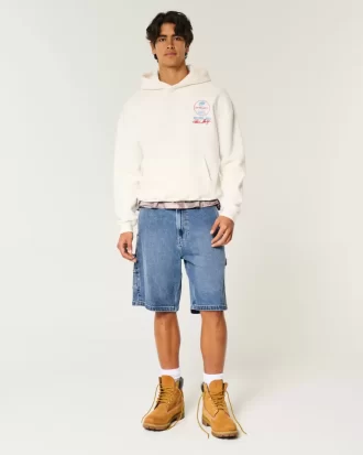 Medium Wash Baggy Painter Denim Shorts