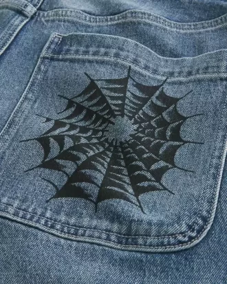 Medium Wash Doodle Baggy Jeans