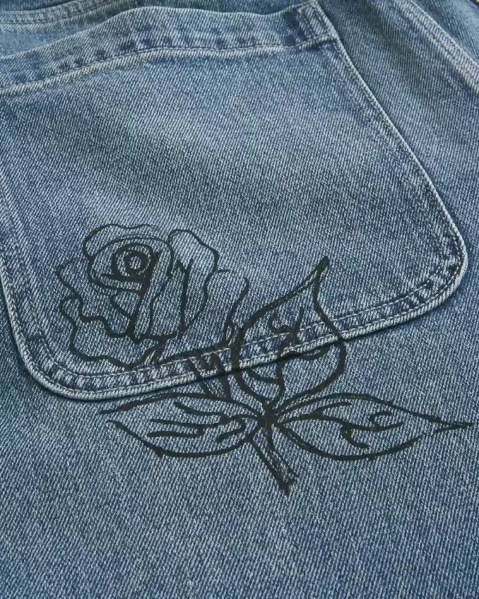 Medium Wash Doodle Baggy Jeans