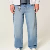 Medium Wash Eagle Graphic Baggy Jeans