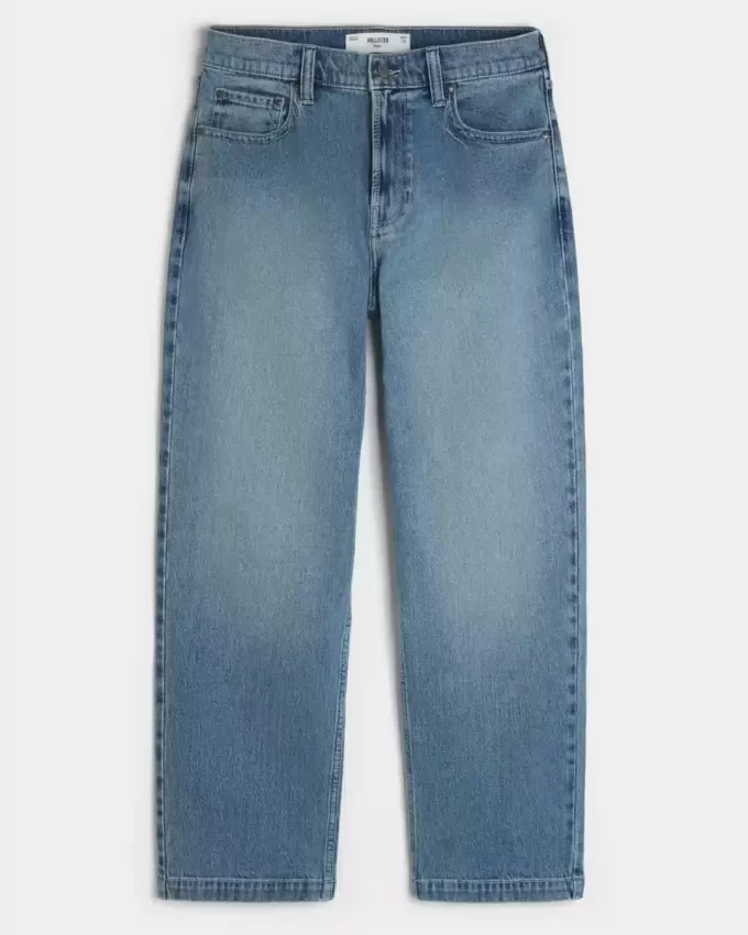 Medium Wash Eagle Graphic Baggy Jeans