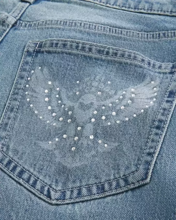 Medium Wash Eagle Graphic Baggy Jeans