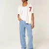 Medium Wash Embroidered Baggy Jeans
