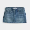 Medium Wash Embroidered Denim Mini Skort