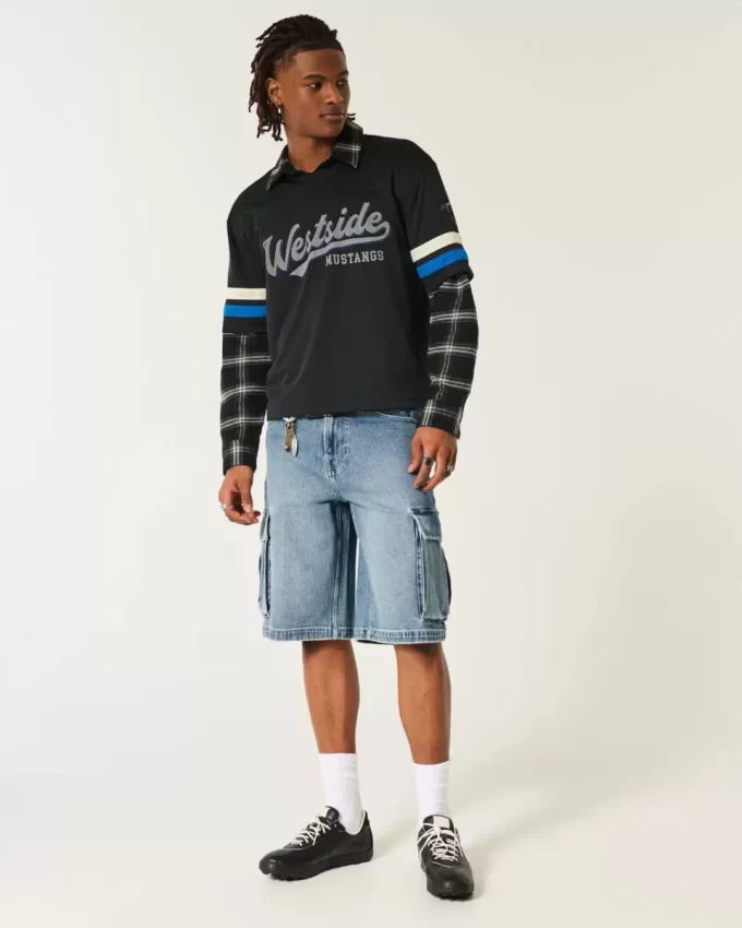 Medium Wash Super Baggy Denim Cargo Shorts