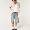 Medium Wash Super Baggy Denim Cargo Shorts