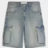 Medium Wash Super Baggy Denim Cargo Shorts