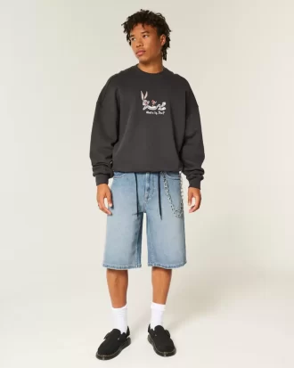 Medium Wash Super Baggy Denim Shorts