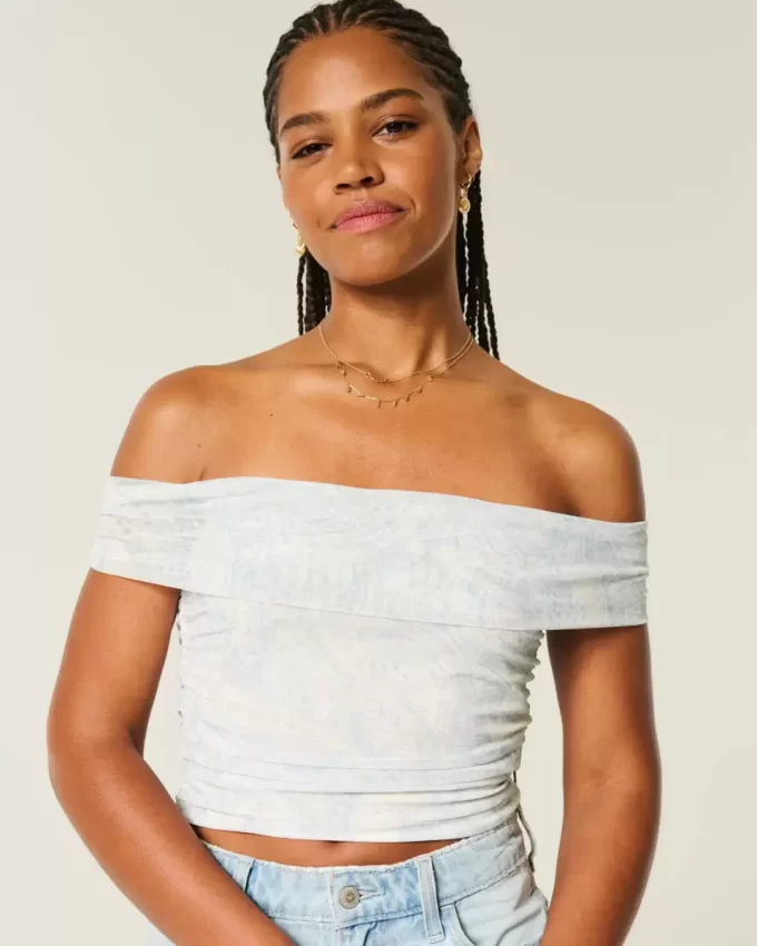 Mesh Foldover Off-the-Shoulder Top Mesh Foldover Off-the-Shoulder Top