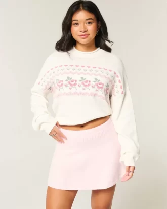 Mid-Rise Circle-Cut Sweater-Knit Mini Skirt