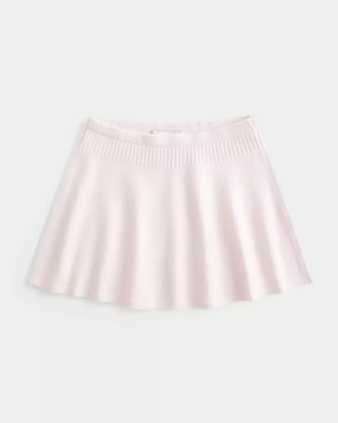 Mid-Rise Circle-Cut Sweater-Knit Mini Skirt