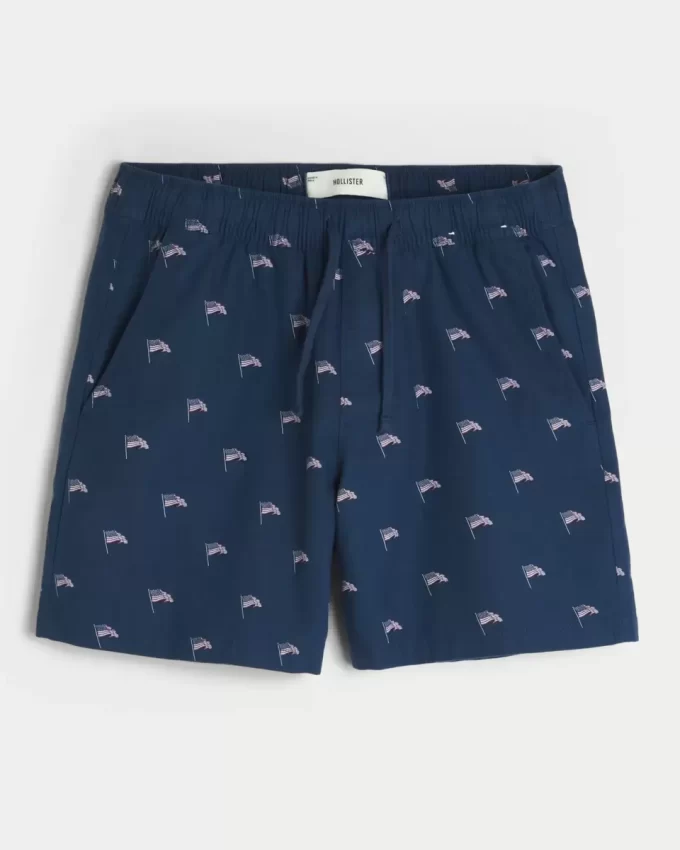 Mid-Thigh American Flag Pattern Pull-On Shorts