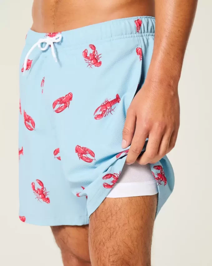 Mid-Thigh Seersucker Volley Swim Trunks