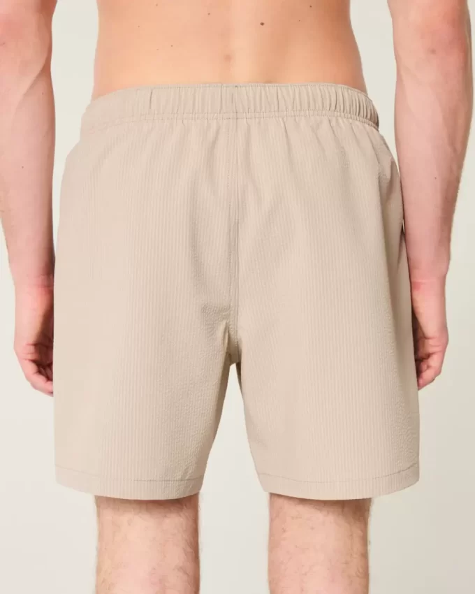 Mid-Thigh Seersucker Volley Swim Trunks