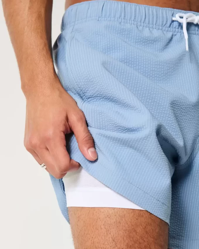 Mid-Thigh Seersucker Volley Swim Trunks