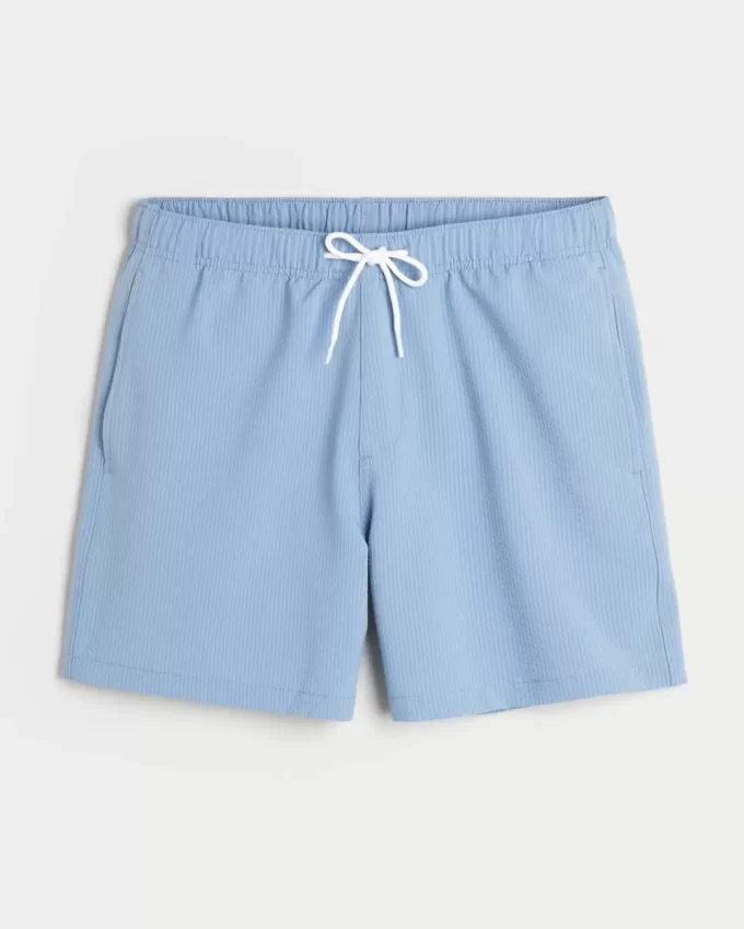 Mid-Thigh Seersucker Volley Swim Trunks
