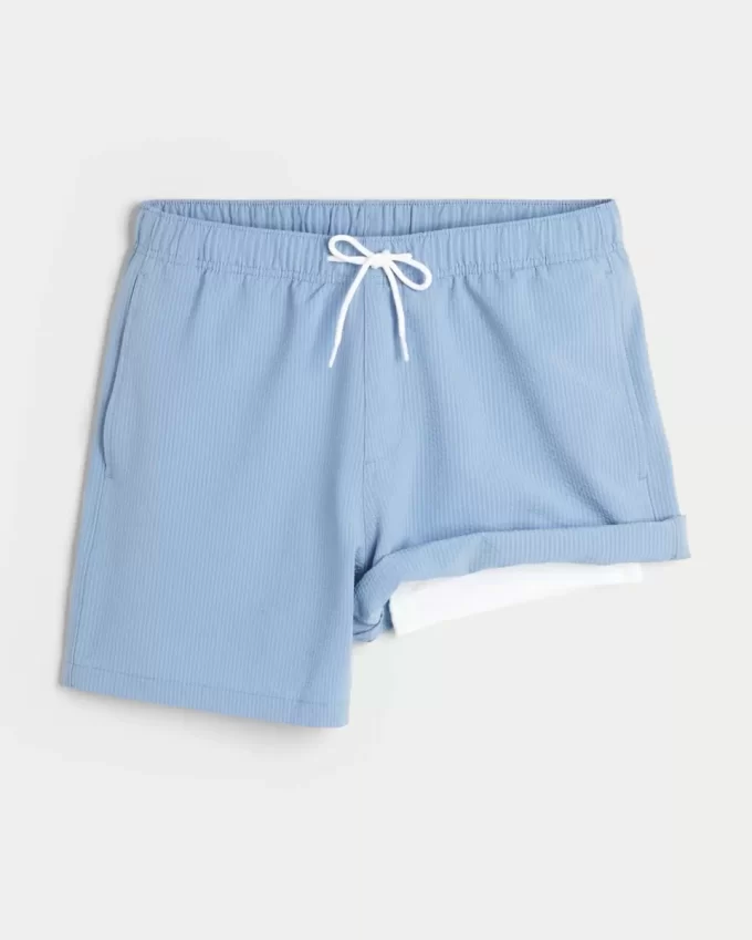 Mid-Thigh Seersucker Volley Swim Trunks