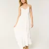 Mixed Fabric Crochet-Style Maxi Dress