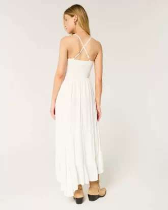 Mixed Fabric Crochet-Style Maxi Dress