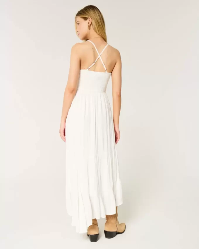 Mixed Fabric Crochet-Style Maxi Dress