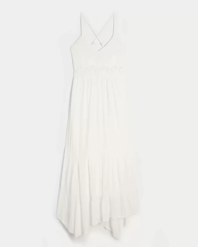 Mixed Fabric Crochet-Style Maxi Dress
