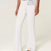 Number Graphic Foldover Waist Flare Pants