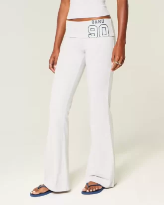 Number Graphic Foldover Waist Flare Pants