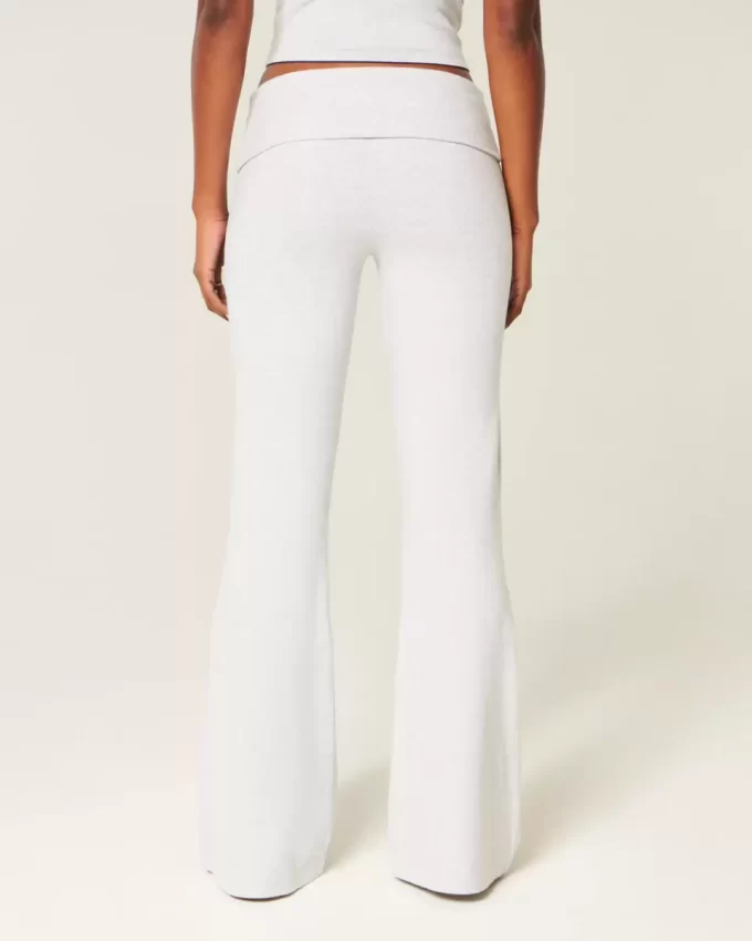 Number Graphic Foldover Waist Flare Pants
