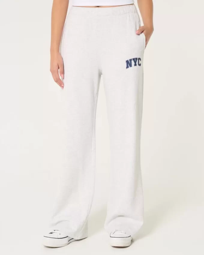 NYC Graphic Fleece Wide-Leg Pants