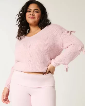 Off-the-Shoulder Bow Applique Sweater