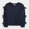 Off-the-Shoulder Bow Applique Sweater Off-the-Shoulder Bow Applique Sweater