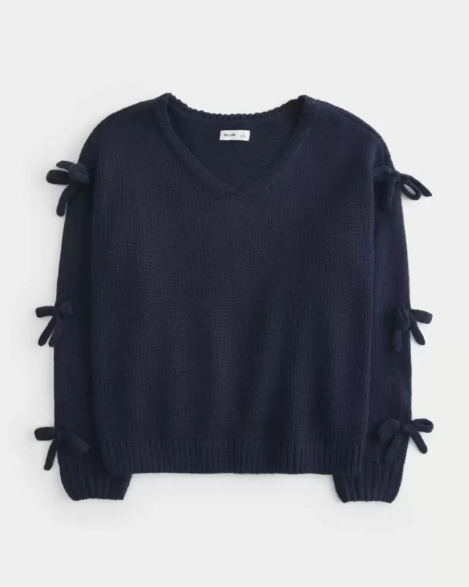 Off-the-Shoulder Bow Applique Sweater Off-the-Shoulder Bow Applique Sweater