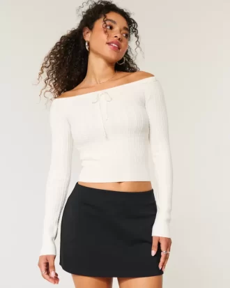 Off-the-Shoulder Cable-Knit Sweater